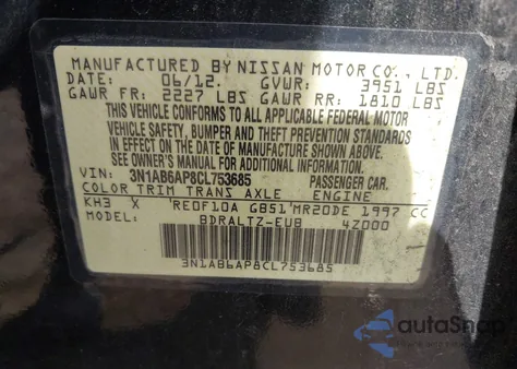2012 Nissan Sentra 2.0 S from USA, damaged, VIN 3N1AB6AP8CL753685